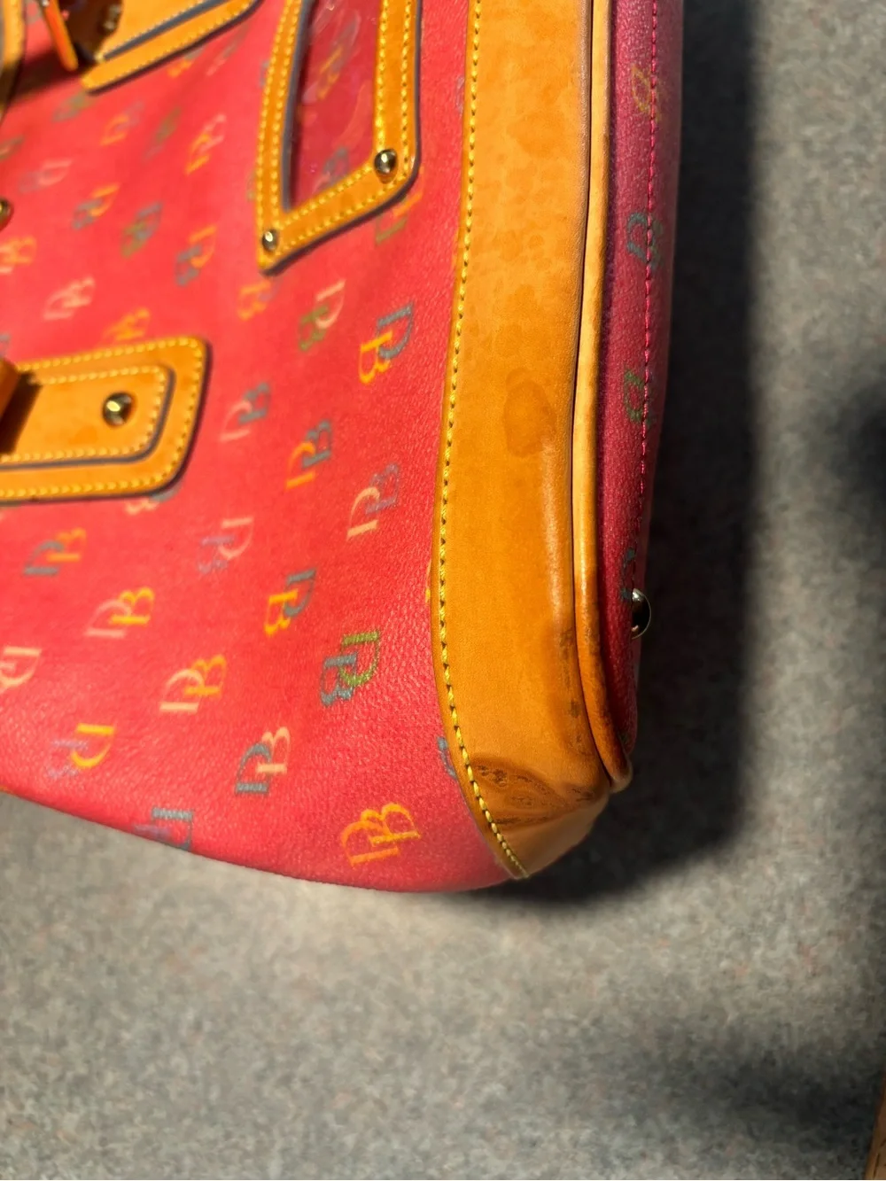 Vintage pink Dooney & Bourke Logo Tote with Tan Leather Accents with wallet